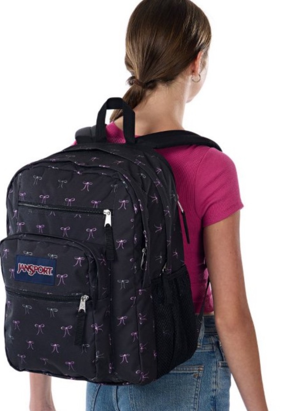Jansport Big Student Cargo 17.5 backpack black with bows fits 15” laptop NWT - Picture 2 of 13